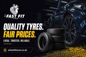 A used tyres service poster of AK Fast Fit tyres garage in Feltham