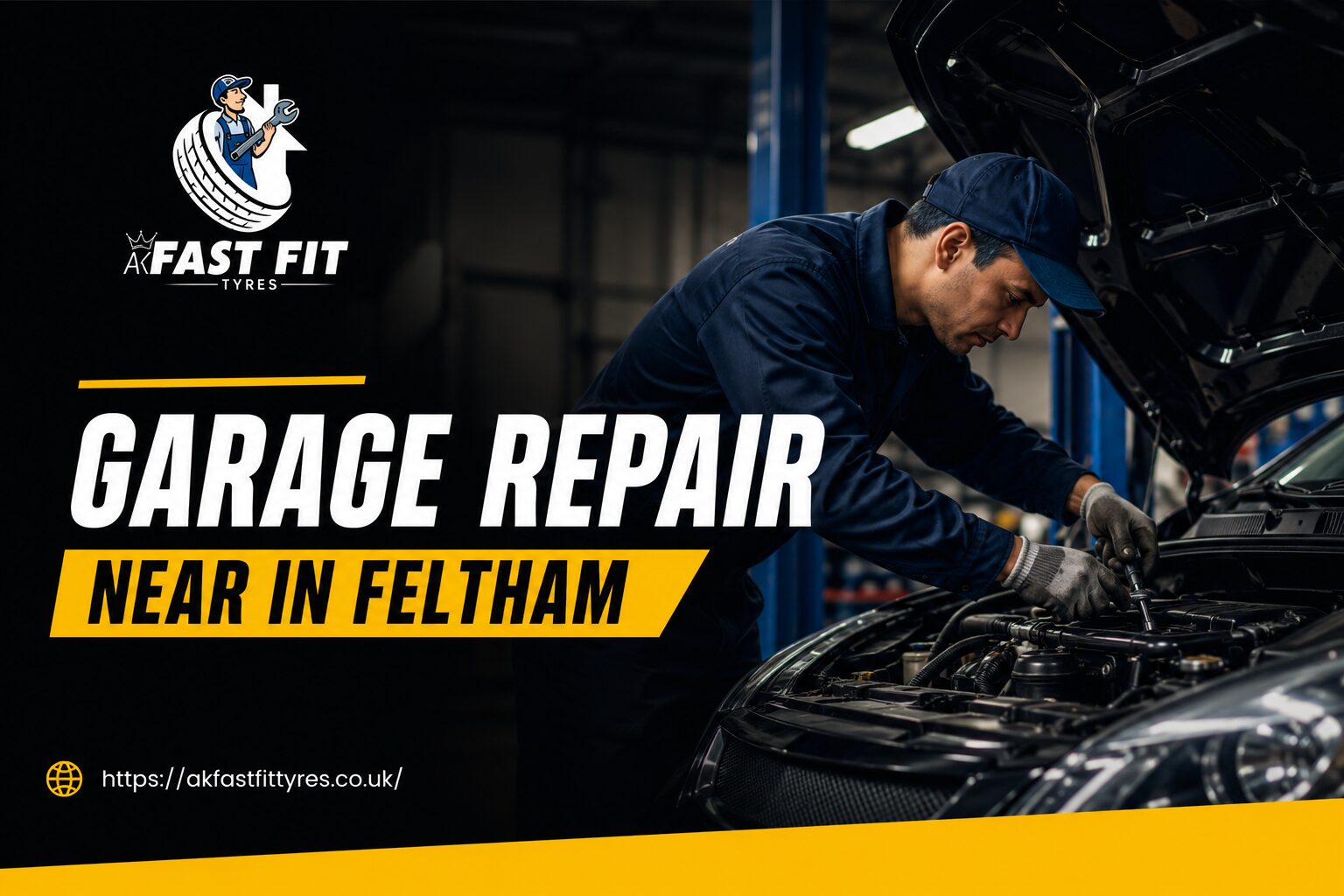 A mechanic at AK Fast Fit Tyres, performing a garage repair near me in Feltham