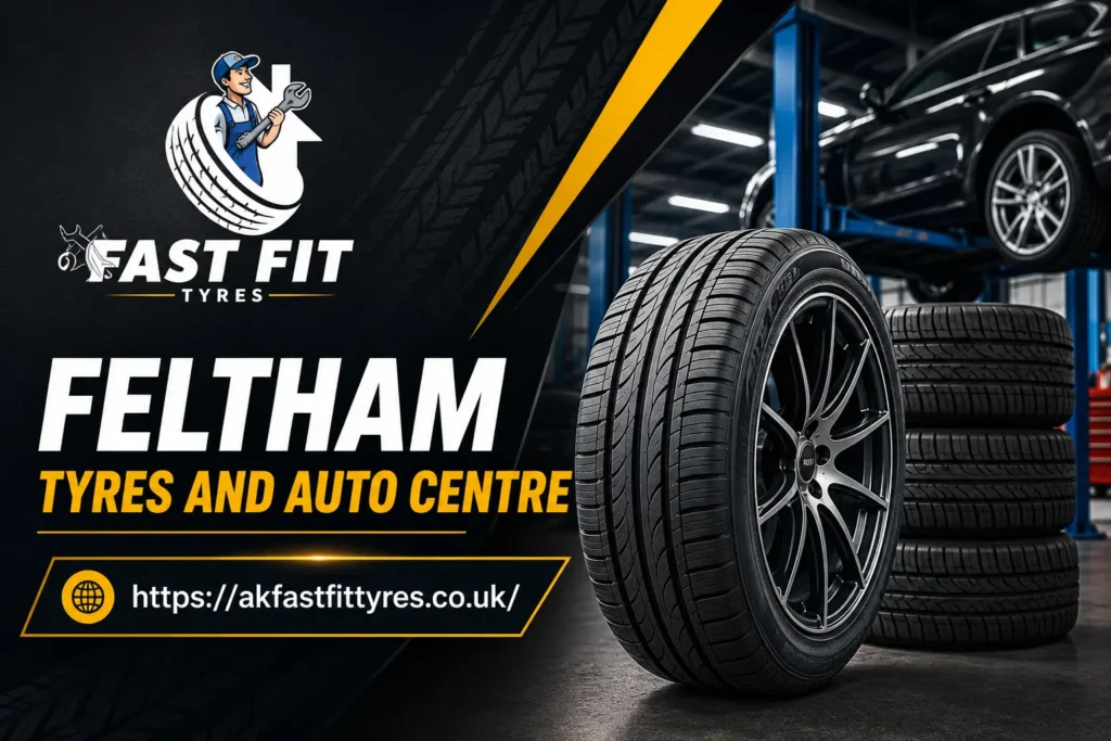 A mechanic at AK Fast Fit Tyres, a Feltham Tyres and Auto Centre, fitting a new tyre in the workshop