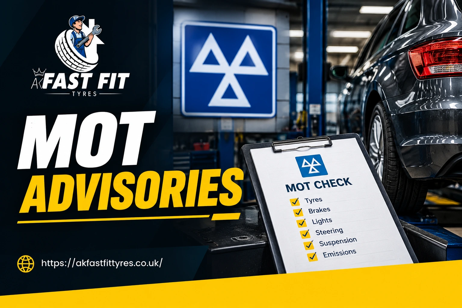 Mechanic reviewing an MOT advisory list with a customer at AK Fast Fit Tyres in Feltham